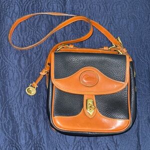 Vintage Dooney & Bourke All Weather Leather Navy/Brown Satchel Crossbody Purse
